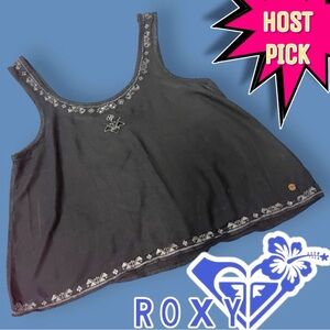 🎉HP🎉Roxy embroidered tank top in black and grey. 🌺 Size Small